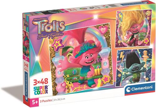 Clementoni Kinderpuzzels - Trolls 3 Puzzels van 48 Stukjes, Puzzel, 4+ jaar - 25292