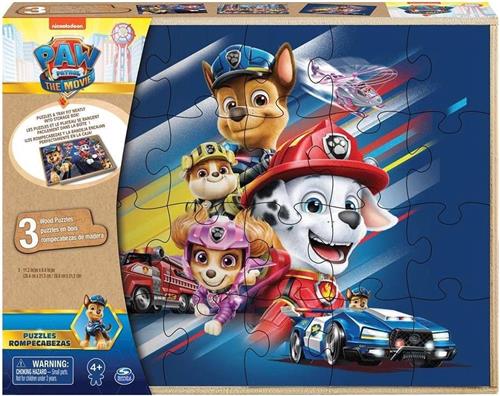 PAW Patrol De Film - 3 houten puzzels in een houten kist - 72 stukjes