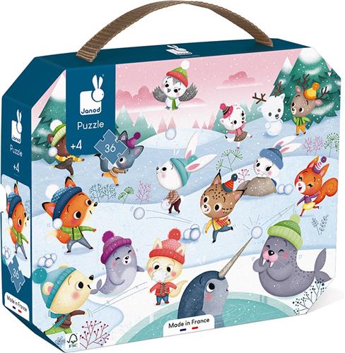 Janod - Puzzel Sneeuwfeest - In Puzzelkoffer - 36 Stukjes - Geschikt Vanaf 4 Jaar
