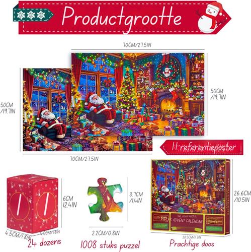 Adventskalender 2024 - Puzzel Voor Kinderen En Volwassenen - 24 Dagen Aftelkalender Met 1008 Stukjes - Jigsaw Puzzel - Kerstcadeaus Voor Jongens Meisjes Vrouwen En Mannen
