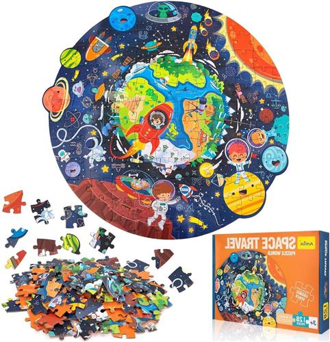 JGS Premium - Kinderpuzzel 128 stukjes - Educatief speelgoed - Houten puzzel - Cadeau voor jongens en meisjes - Vanaf 3 tot 12 jaar - Universum