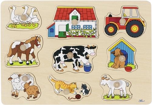 Goki Houten Noppenpuzzel Boerderij, 9st.