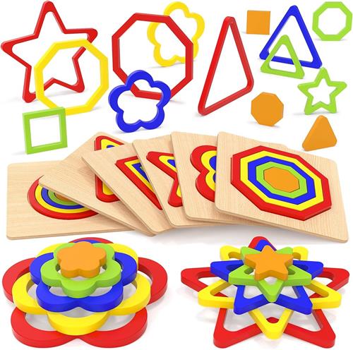 BOTC Houten Knoppuzzel Boerderij - Set van 6 stuks - Houten Puzzel met Knopjes - Educatief Peuterspeelgoed - Vanaf 12 maanden