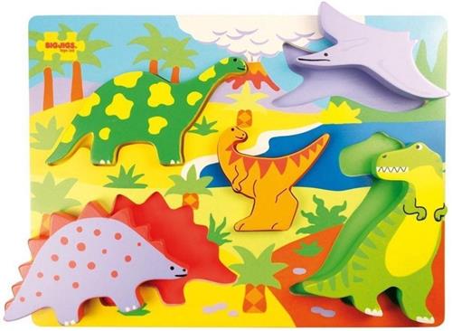 Bigjigs houten vormenpuzzel Dinosaurussen - 5 stukjes