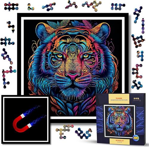 Thuys  Magnetische Houten Puzzel  Voor Volwassenen  200 Stukjes Dierenhoofd Muurdecoratie