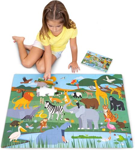 Reuze Vloerpuzzel Jungledieren Safari Dieren 48 Grote Stukken Educatief Speelgoed voor Kinderen 2-8 Jaar 92 x 62 cm