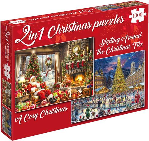 Kerstpuzzels - A Cosy Christmas + Skating Around the Christmas Tree - 2×1000 stukjes 68×49cm (b×h) - Tucker's Fun Factory Legpuzzels