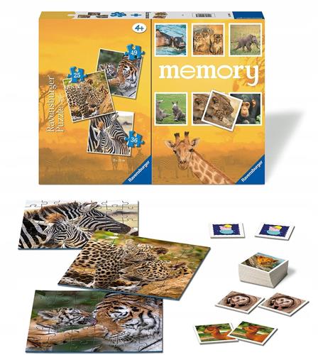 Ravensburger Puzzel 3-in-1 Wilde Dieren & Memory Spel