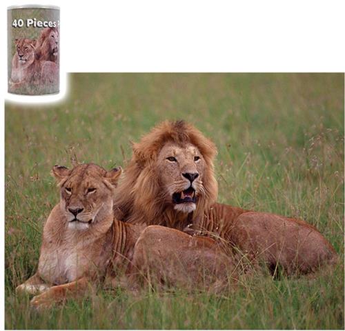 PIA Soft Toys - Leeuw Puzzel in blik - dierenpuzzel - 40 stuks