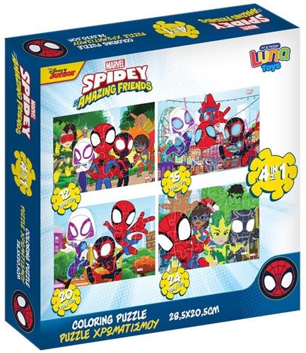 Spider-Man 4-in-1 Puzzel Set  12 / 15 / 20 / 24 Stukjes  Kinderpuzzels in Ã‰Ã©n Set  Spidey