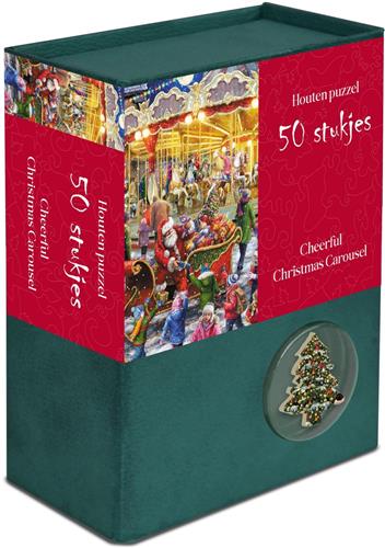 Houten kerstpuzzel - Vrolijke kerstcarrousel [Cheerful Christmas Carousel] - 50 stukjes 13,5Ã—12cm (bÃ—h) - Tucker's Fun Factory - Legpuzzel