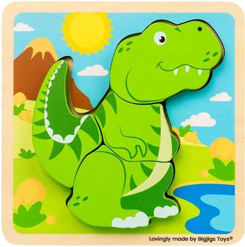 Bigjigs Houten Vormenpuzzel T-Rex - 4st.