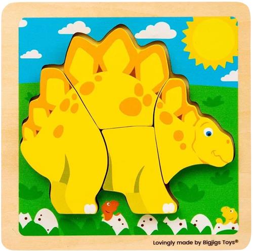 Bigjigs Houten Vormenpuzzel Stegosaurus - 4st.