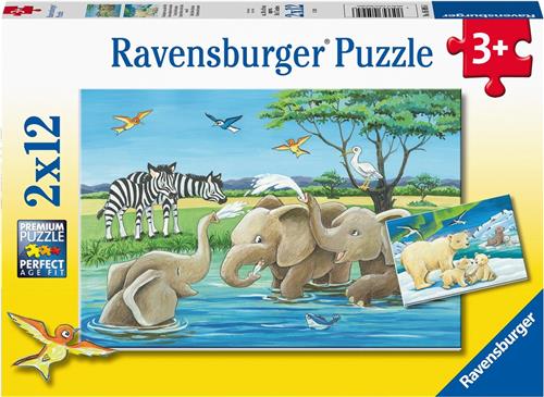 Ravensburger puzzel Jonge dieren uit de hele wereld - 2 x 12 stukjes